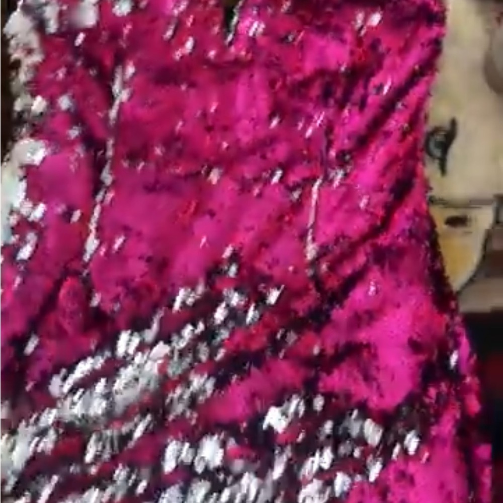 Lulus Strapless Sequined Fuscia/Silver Mini - image 3